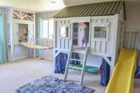 cabin playroom with rope bridge