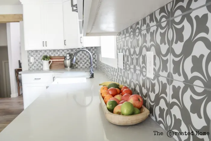 DIY Kitchen renovation remodel reveal tiled backsplash