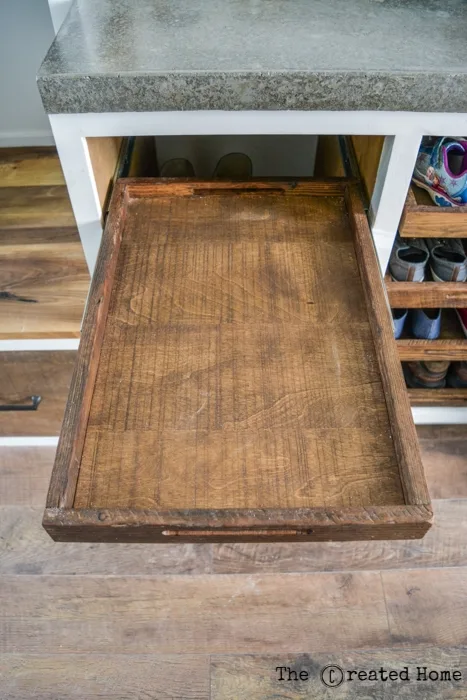 purebond rough sawn TouchWood panels shoe tray