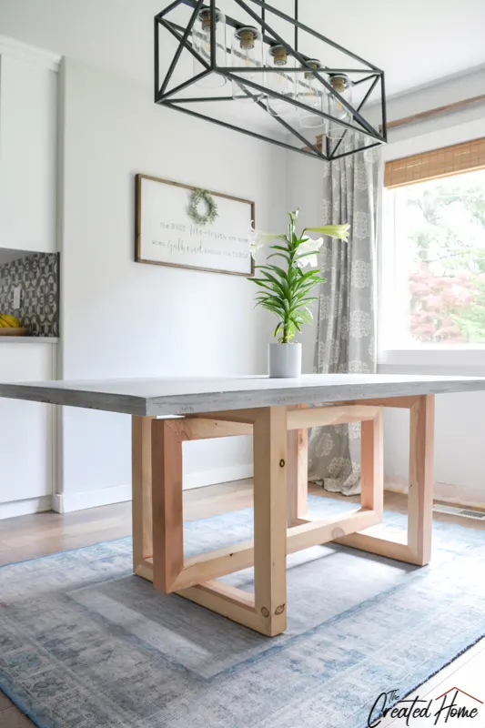 Concrete and Wood Geometric Dining Table 