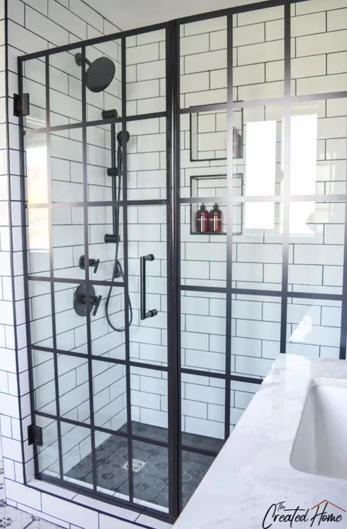 black grid shower doors